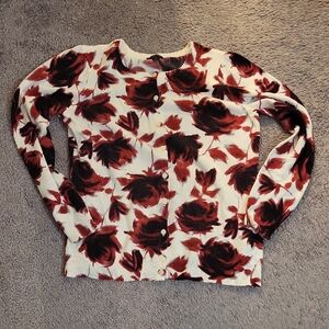 East 5th Cream and Red Floral Cardigan